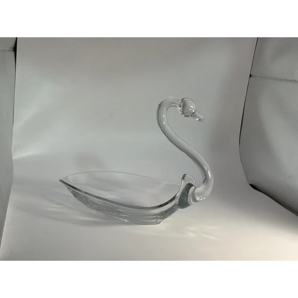 Vintage Duncan & Miller Clear Open Swan Glass Candy Nut Trinket Dish 6